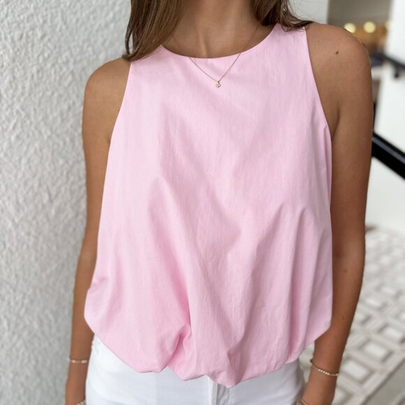 ZARA Poplin Bubble Top Size M Pink 100% Cotton NWT - Picture 8 of 12